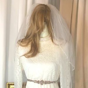 Wedding Veil - Ivory, 2 Tier, Beaded, Fingertip Veil w/Metal Comb